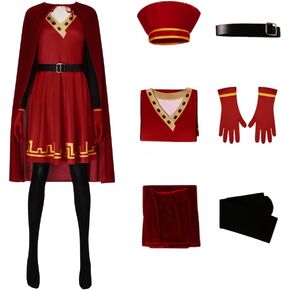 Adult King Costume Women Red Dress Cape Hat Gloves Pantyhose Belt Fullset