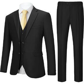 Men's 3 Pieces Slim Fit Suit One Button Notch Lapel Jacket Vest Pants Set Solid Wedding Business Tuxedo Suits