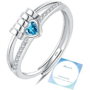 HEEYA Birthstone Jewelry for Women,Dainty Sterling Silver Plated Fidget Rings,Adjustable Birthstone Rings with Cubic Zirconia,Birthday Christmas Gifts for Wife Daughter Sister