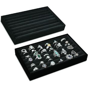 MOOCA 2 Pcs Set Ring Tray Display, Ring Showcase Display Jewelry Organizer Stand, Jewelry Holder for Showcase for Home Trade Show, Black Velvet