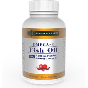 92% Omega-3 Fish Oil mini Softgels for Women and Men 1000mg per Serving with 920mg EPA & DHA Supplements,Supports Heart & Brain Health, 120 Count