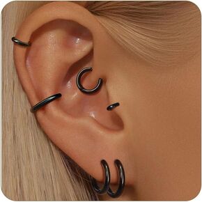 6 أزواج أقراط فضية صغيرة من الفضة للنساء ، وأقراط Huggie Huggie Hypoallergenic 14k مطلي بالذهب غير القابل للصدأ المقعدة للآذان الحساسة ، وأقراط حلزون الغضروف الصغيرة لمجوهرات متعددة 6 ملم 10 ملم 10 ملم