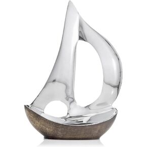 Modern Day Accents Velero Dark Hull Sailboat, Aluminum, Silver, Brown, Modern, Boat, Sculpture, Tabletop Décor, Home, Office, Water, Sail, 8" x 3" x 12" adds a Coastal Nautical Accent to Your Home