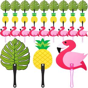 36 Pcs Summer Plastic Handheld Fans Flamingo Pineapple Palm Leaves Shaped Hawaiian Tropical Handheld Plastic Fans for Luau Flamingo Theme Party Supplies Birthday Beach Party Favors