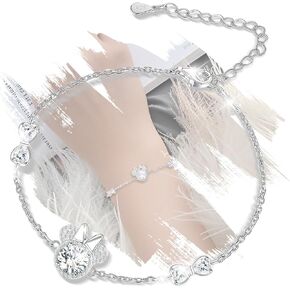 Charms Sterling Silver Mini Mouse Bracelets 18K White Gold Plated Hypoallergenic Fashion Dainty Jewelry CZ Bracelet with Chain Birthday Gift for Women