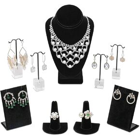 MOOCA Jewelry Display Set, Necklace Display Bust, Earring Organizer, Ring Holder Stand for Showcase and Store, Premium Fabric