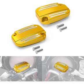 Gold Left & Right Clutch Brake Reservoir Cover with Rubbers/Gaskets Compatible with Harley Electra Glide Standard FLHT 2019-2020, Replacement for 42855-06C(42855-06D)/36700130, See Fitment