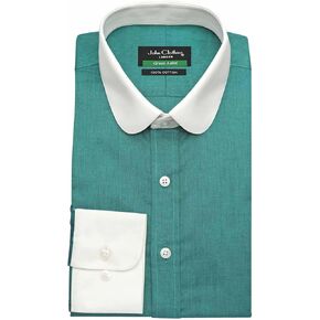 Club Collar Shirt for Men Green Texture Melange Tone Vintage Edwardian Shelby Peaky Penny Round Collar Dress Shirt Cotton