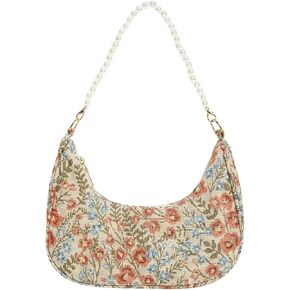 Verdusa Women's Pearl Top Handle Shoulder Handbag Floral Hobo Bag
