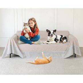 Loiion Cat Scratch Furniture Protector - Anti-Slip, Waterproof Sofa Cover to Keep Cats Off, Pet-Friendly Couch Protectors for 3 Cushion Couch, Anti-Scratch Couch Cover for Pets and Kids 150"X91"Khaki