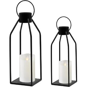 Black Metal Candle Lanterns 2pcs - Decorative Home, Living Room, Farmhouse, Christmas & Fall Decor