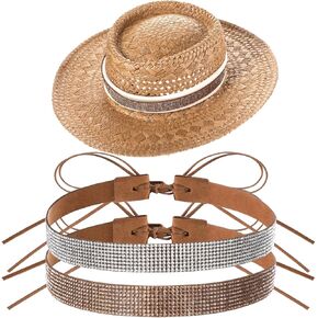 Prasacco 2 PCS Rhinestone Hat Bands Cowboy Hat Bands for Women Men Cowgirl Hat Belt Western Western Cowboy Hat Excalies