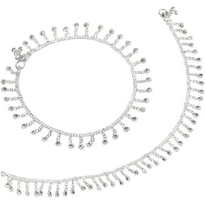 Efulgenz Indian Anklets for Women Silver Tone Crystal Ankle Bracelet Pair Anklet Set with Tassel Charms Antique Jewelry Payal Beach Barefoot Feet Jewelry for Women