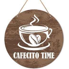 Coffee Bar Sign Decor, Coffee Hanging Signs Decor Coffee Station Farmhouse Sign Wall Decorations for Kitchen, Cafe, Coffee Corner, Housewarming Gift for Woman Man Coffee Lover, Cafecito Time