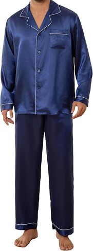 JupiterSecret Mens Satin Silk Pajamas Sets Long Sleeve Sleepwear Button Down Pjs Sets 2 Pieces Loungewear with Pockets in Saudi Arabia