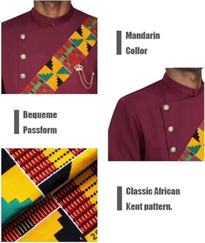 SEA&ALP African Men Dashiki Outfit 2 Piece Suit Shirt and Pants Set Slim Fit Wedding Dress Attire Clothing in Kuwait
