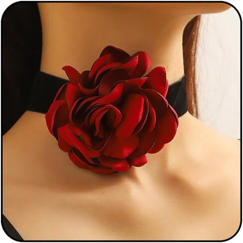 Flower Necklaces for Women Red Rose Choker Necklace for Women Black Velvet Choker Necklace Floral Choker Necklace Spring Summer Necklace Flower Jewelry in Saudi Arabia