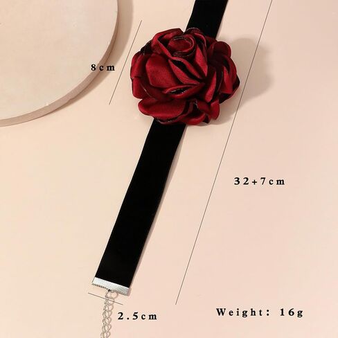 Flower Necklaces for Women Red Rose Choker Necklace for Women Black Velvet Choker Necklace Floral Choker Necklace Spring Summer Necklace Flower Jewelry in Saudi Arabia