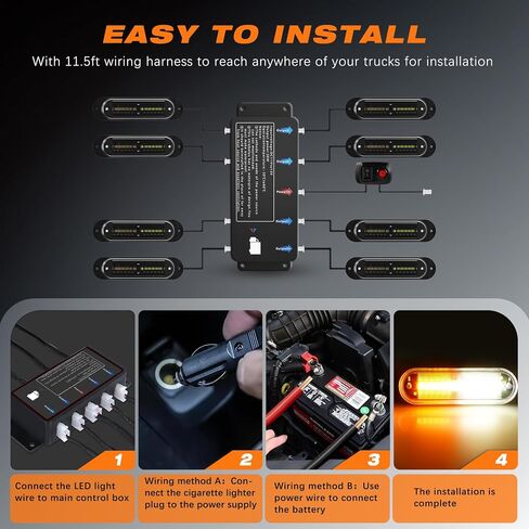 LED Amber Strobe Light For Trucks,8Pcs Emergency Grill Surface Mount Flashing Lights With Controller For Construction Firefighter Vehicles Car in Saudi Arabia