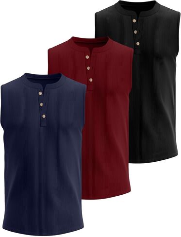 Neer 3 Pack Ribbed Tank Tops for Men Summer Sleeveless Henley Shirts Crewneck Tees Muscle Slim Fit Tank Top in Kuwait
