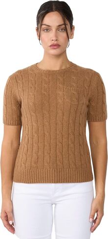JENNIE LIU Womens 70% Wool 30% Cashmere Chuncky Cable-Knit Crewneck Short Sleeve Sweater in Saudi Arabia