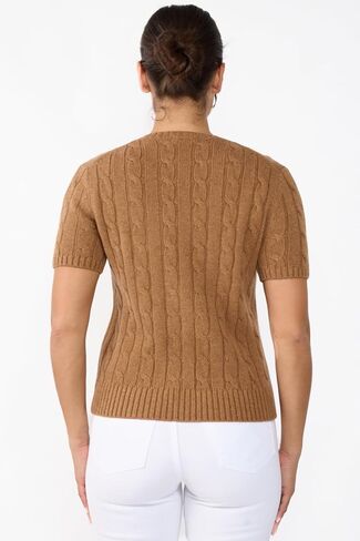 JENNIE LIU Womens 70% Wool 30% Cashmere Chuncky Cable-Knit Crewneck Short Sleeve Sweater in Saudi Arabia