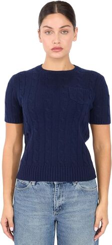 JENNIE LIU Womens 70% Wool 30% Cashmere Chuncky Cable-Knit Crewneck Short Sleeve Sweater in Saudi Arabia