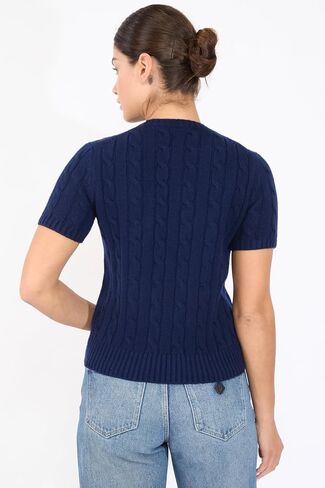 JENNIE LIU Womens 70% Wool 30% Cashmere Chuncky Cable-Knit Crewneck Short Sleeve Sweater in Saudi Arabia