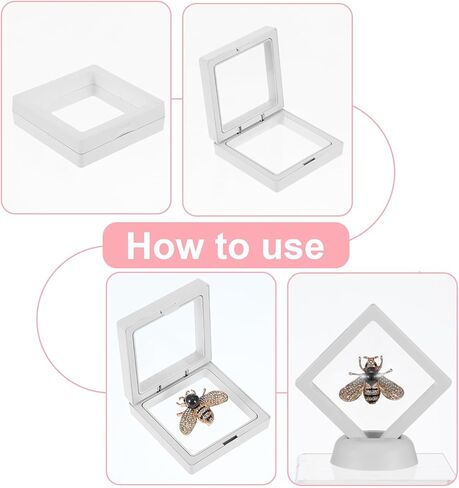 4pcs حامل عرض إطار عائم ، 2.75 "x2.75" علبة عرض عملة تحدي ثلاثية الأبعاد ، صندوق ظل صغير ، أبيض صغير للأقراط ، حلقات ، بروش ، ميدالية عسكرية in Kuwait