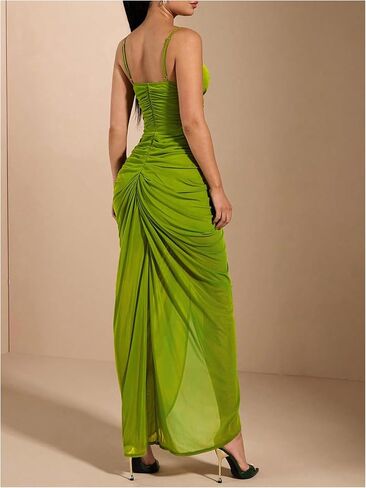 Floerns Women's Ruffle Ruched Cami Dress Draped Split Elegant Bodycon Maxi Dresses in Saudi Arabia