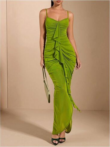 Floerns Women's Ruffle Ruched Cami Dress Draped Split Elegant Bodycon Maxi Dresses in Saudi Arabia