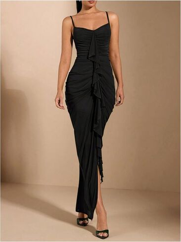 Floerns Women's Ruffle Ruched Cami Dress Draped Split Elegant Bodycon Maxi Dresses in Saudi Arabia