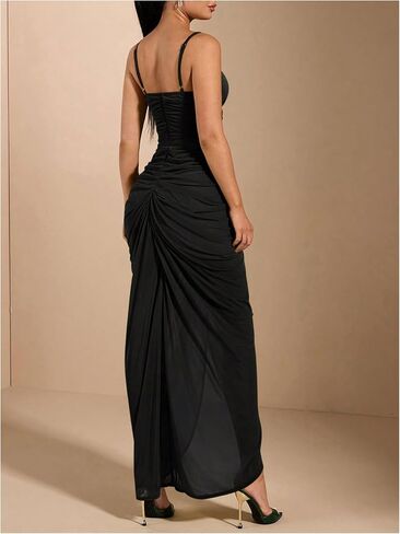 Floerns Women's Ruffle Ruched Cami Dress Draped Split Elegant Bodycon Maxi Dresses in Saudi Arabia