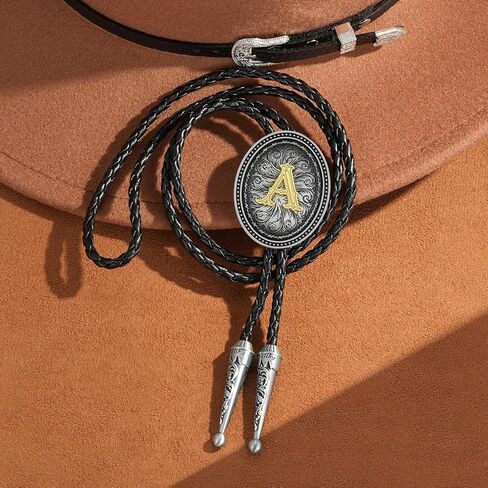 HUABOLA CALYN Bolo tie for Men, Western Cowboy Golden Alphabet Initial Letter ABCDJMR to Y Costume Bolo ties Neckties in Saudi Arabia