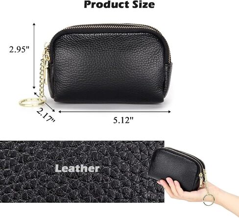 Coin Purse for Women, Small Coin Purse with 3 Compartments, Leather Change Purse for Coins, Little Purse with Key Ring, Black in Saudi Arabia
