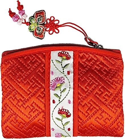 Seoulful Vintage Corean Pouched Card Card Pouch - Wildflower Design Coin Purse with Butterfly Charm (Red) in Saudi Arabia