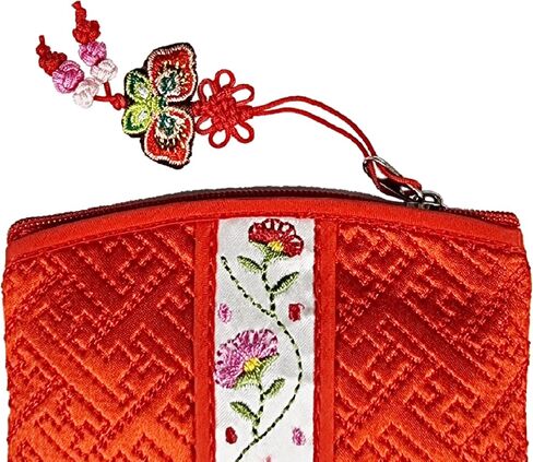 Seoulful Vintage Corean Pouched Card Card Pouch - Wildflower Design Coin Purse with Butterfly Charm (Red) in Saudi Arabia