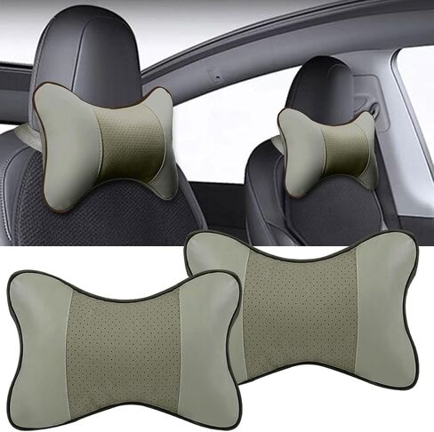 2PCS Car Neck Pillow, PU Leather Headrest Cushion with Adjustable Strap, Ergonomic Soft Headrest Pillow, Universal Multi-Function Auto Lumbar Support Accessories for Pressure Relief (Black) in Saudi Arabia
