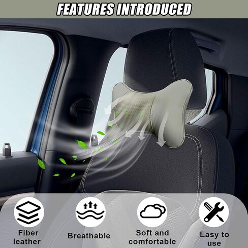 2PCS Car Neck Pillow, PU Leather Headrest Cushion with Adjustable Strap, Ergonomic Soft Headrest Pillow, Universal Multi-Function Auto Lumbar Support Accessories for Pressure Relief (Black) in Saudi Arabia