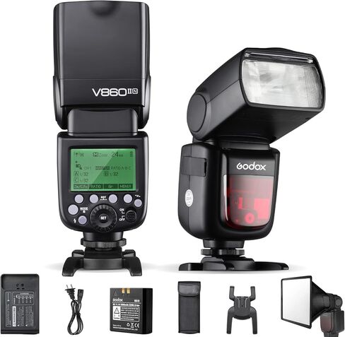 Godox V860II-N I-TTL GN60 2.4G High-Speed Sync 1/8000s Li-ion Battery Camera Flash Speedlite Speedlight Compatible for Nikon Cameras with 15x17cm Softbox & Filter & USB LED in Saudi Arabia