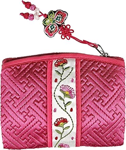 Seoulful Vintage Corean Pouched Card Card Pouch - Wildflower Design Coin Purse with Butterfly Charm (Red) in Saudi Arabia