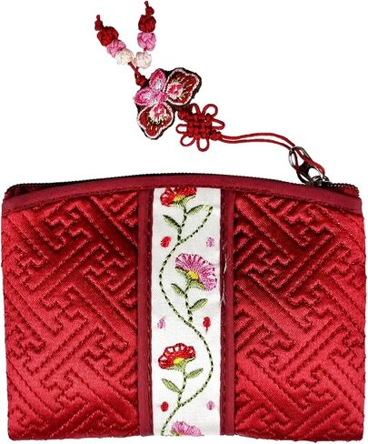 Seoulful Vintage Corean Pouched Card Card Pouch - Wildflower Design Coin Purse with Butterfly Charm (Red) in Saudi Arabia