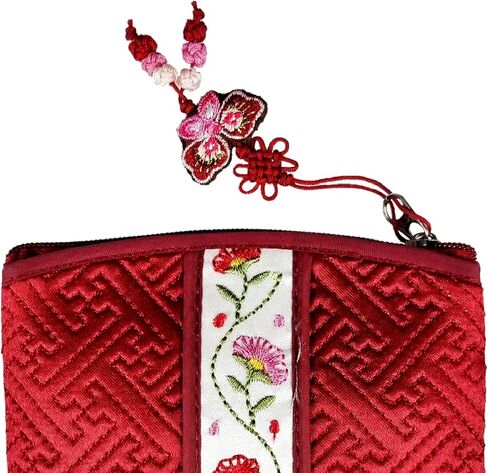 Seoulful Vintage Corean Pouched Card Card Pouch - Wildflower Design Coin Purse with Butterfly Charm (Red) in Saudi Arabia