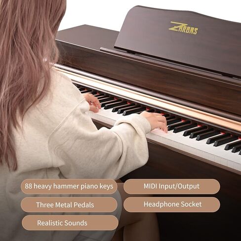 ZHRUNS Digital Piano,88 key Full Weighted Keyboard Piano,Heavy Hammer Keys with Touch Response Professional home Digital piano,3 Metal Pedals,Headphone Jack/MIDI Input/Output in Kuwait