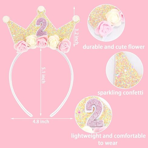 Canitor Birthday Decorations for Girl 2nd-6th Birthday Girl Crown Tiara Princess Birthday Headband Hat in Kuwait