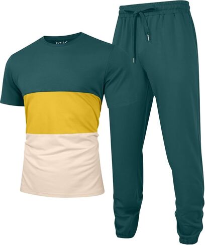 UOUA Mens 2 Piece Sweatsuits Outfits Short Sleeve Pullover Loungewear & Joggers Sweatpants Summer Casual Track Suits Set in Saudi Arabia