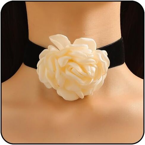 Flower Necklaces for Women Red Rose Choker Necklace for Women Black Velvet Choker Necklace Floral Choker Necklace Spring Summer Necklace Flower Jewelry in Saudi Arabia