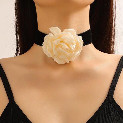 Flower Necklaces for Women Red Rose Choker Necklace for Women Black Velvet Choker Necklace Floral Choker Necklace Spring Summer Necklace Flower Jewelry in Saudi Arabia