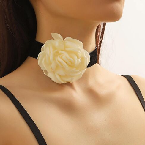 Flower Necklaces for Women Red Rose Choker Necklace for Women Black Velvet Choker Necklace Floral Choker Necklace Spring Summer Necklace Flower Jewelry in Saudi Arabia