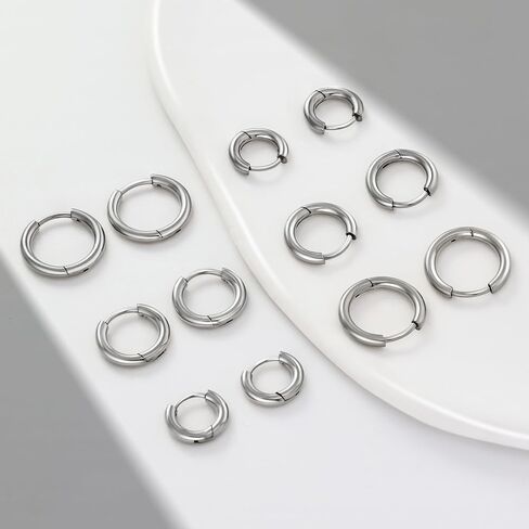 6 Pairs Small Silver Hoop Earrings for Women, Hypoallergenic 14K Gold Plated Stainless Steel Huggie Hoop Earrings Set for Sensitive Ears, Tiny Cartilage Conch Helix Earrings for Multiple Piercing Jewelry 6mm 8mm 10mm in Saudi Arabia